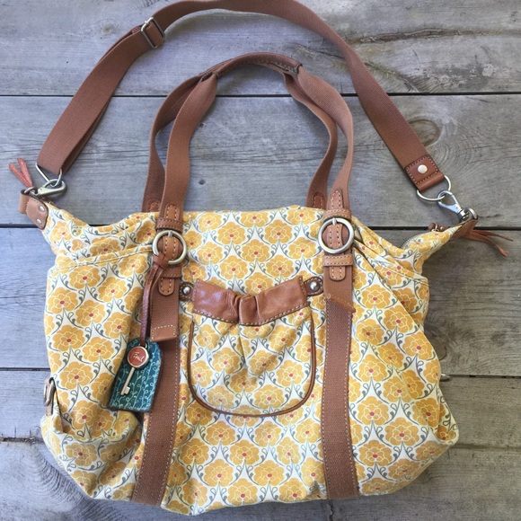 Fossil Handbags - Fossil Floral canvas bag leather accents